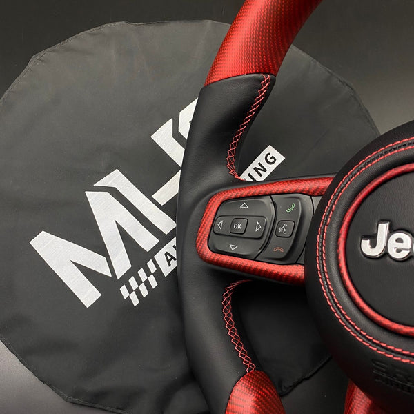 2018-2024 JT / JL “Red Carbon ” Matte Carbon Jeep Wrangler Steering Wheel