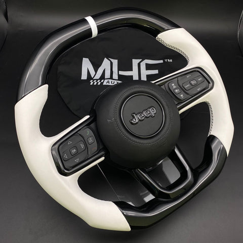 2018-2022 JT / JL “White Leather /  Black Gloss Paint” Jeep Wrangler Steering Wheel