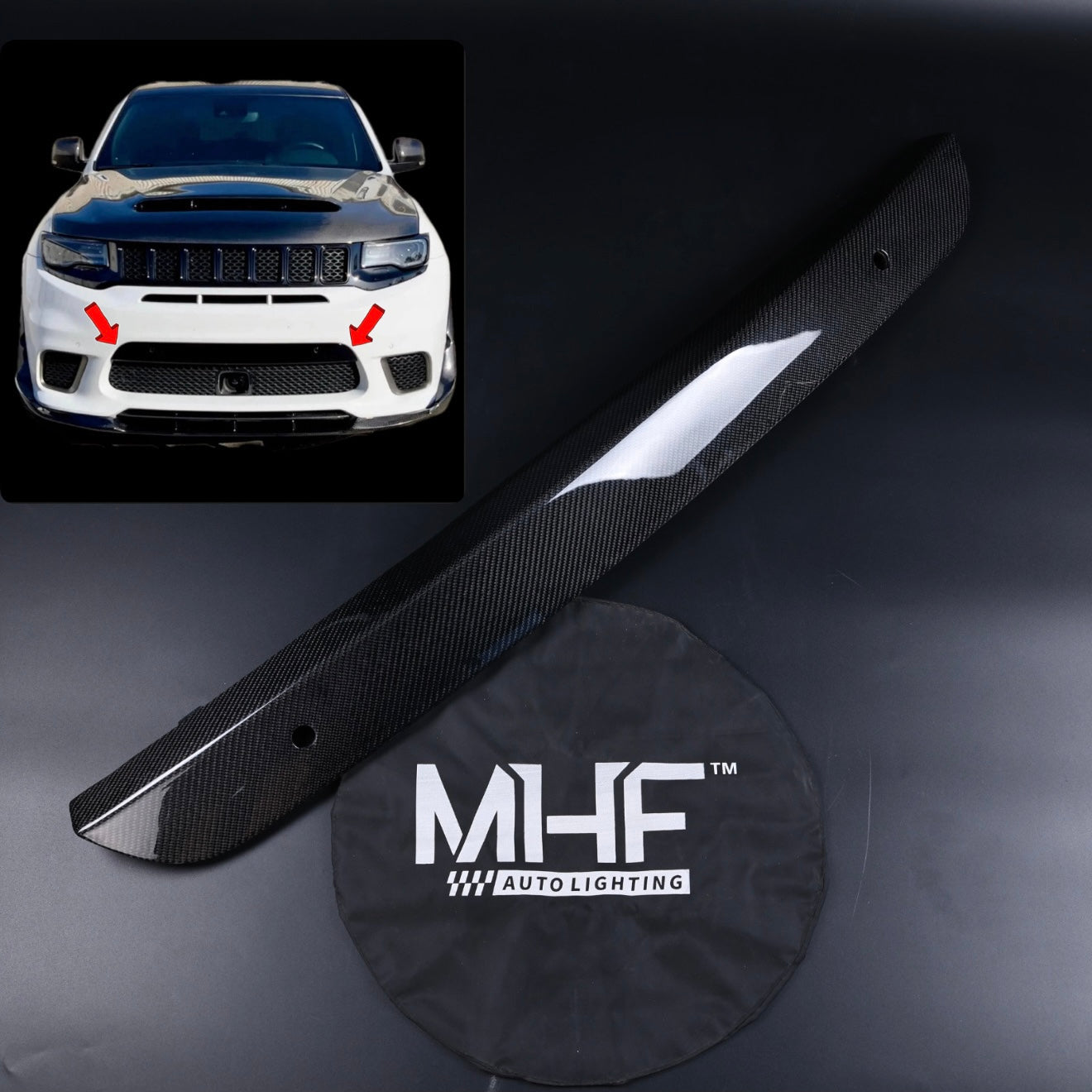 2017-2021 JEEP GRAND CHEROKEE FRONT BUMPER CARBON FASCIA APPLIQUE