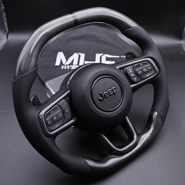 2018-2024 JT / JL “Black Accent Gloss Carbon Jeep Wrangler Steering Wheel