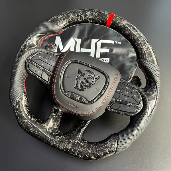 2014-2021 Forged Carbon Red Accent Dodge Demon Steering Wheel