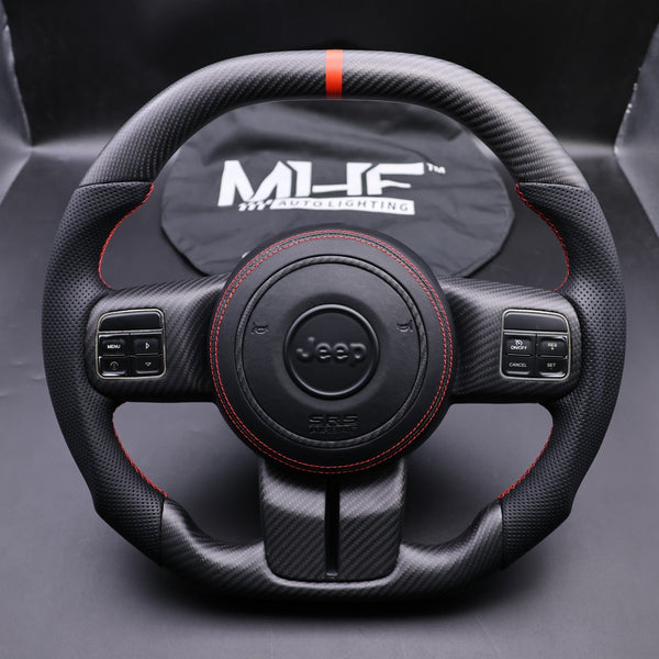 2011-2017 JK Wrangler Carbon Black Leather Accent Steering Wheel