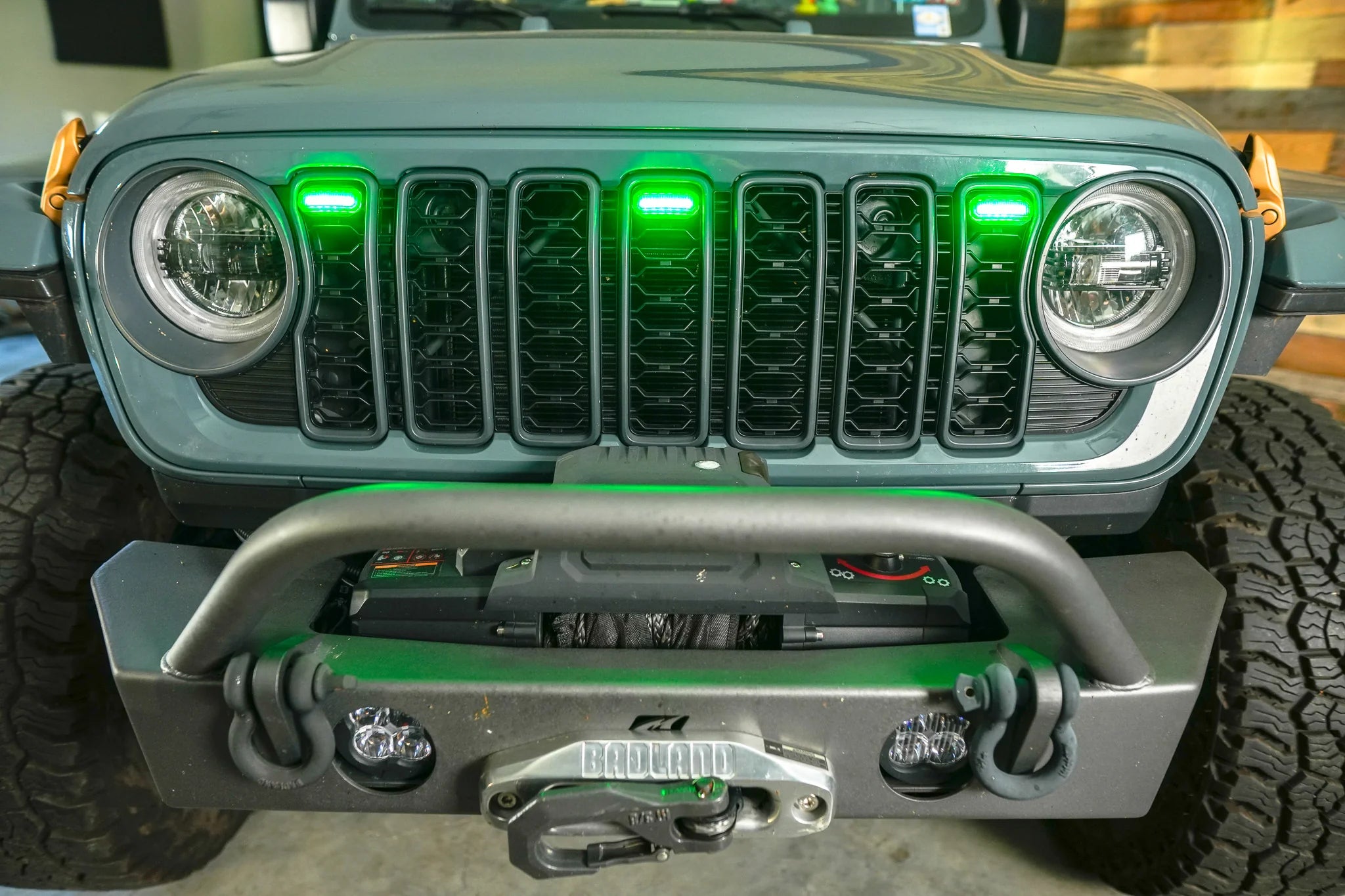 Shark Grille Bumper With LED Lights For 2018-2024 Jeep Wrangler JL & Gladiator JT - Black