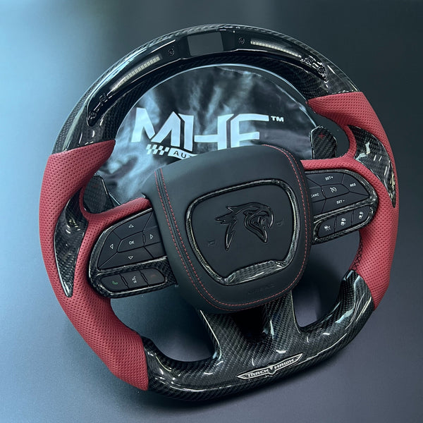 2018-2021 Carbon “Track Series” Dark Ruby Red Accent TrackHawk Steering Wheel