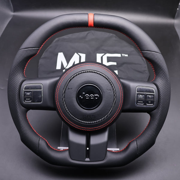 2011-2017 JK Wrangler Carbon Black Leather Red Accent Steering Wheel