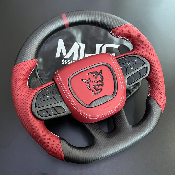 2018-2023 Matte Carbon SRT White Accent Demon 170 Steering Wheel