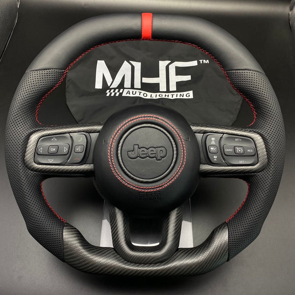 2018-2024 JT / JL “Red Aceent ” Matte Carbon Jeep Wrangler Steering Wheel
