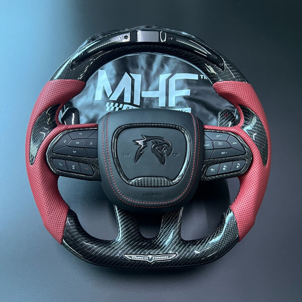 2018-2021 Carbon “Track Series” Dark Ruby Red Accent TrackHawk Steering Wheel
