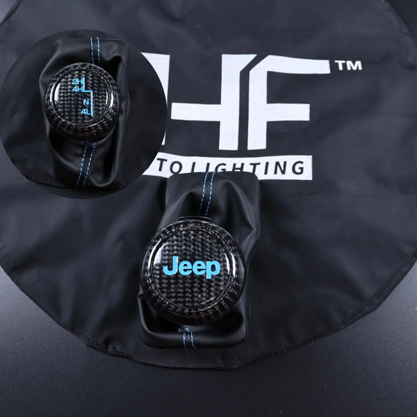 2018+ Jeep Wrangler Gloss Black Carbon Blue 4xE Accent Stitching Custom Shifter
