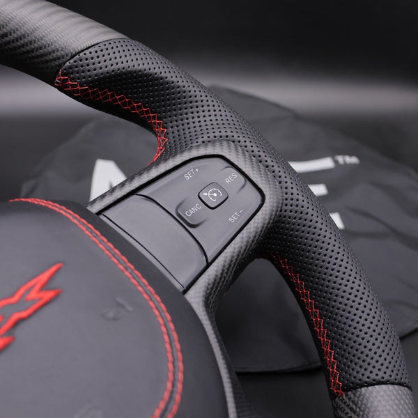 2021+ Dodge RAM Matte Carbon Red Accent “TRX” Leather Steering Wheel