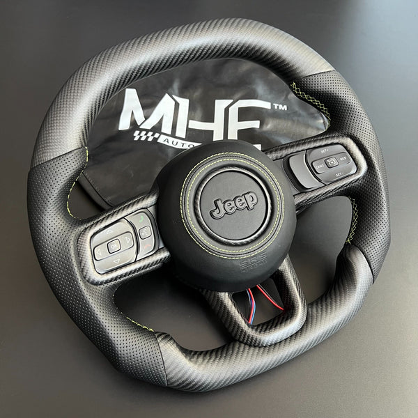 2018+ JT / JL “Screaming Green” Carbon Jeep Wrangler Steering Wheel