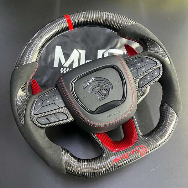 2018-2021 Gloss Carbon Dodge Hellcat Red Accent Steering Wheel
