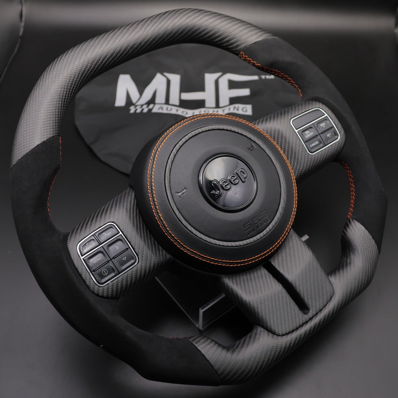 2011-2017 JK Wrangler Matte Carbon Orange Accent Steering Wheel
