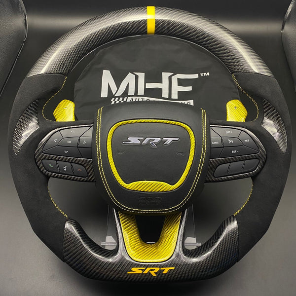 2014-2021 Yellow Carbon Alcantara Jeep Dodge SRT  Steering Wheel