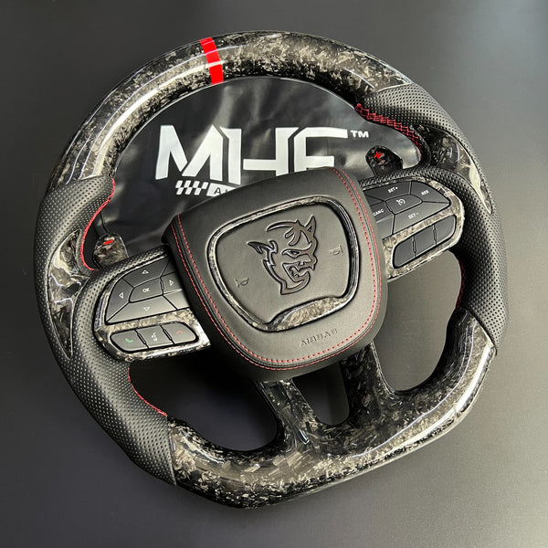 2014-2021 Forged Carbon Red Accent Dodge Demon Steering Wheel