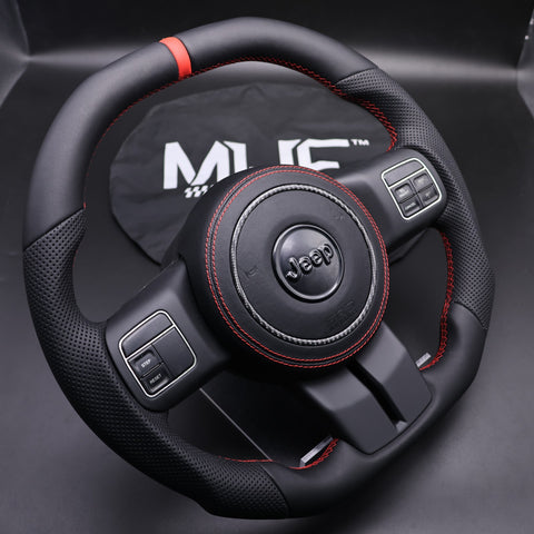 2011-2017 JK Wrangler Carbon Black Leather Red Accent Steering Wheel