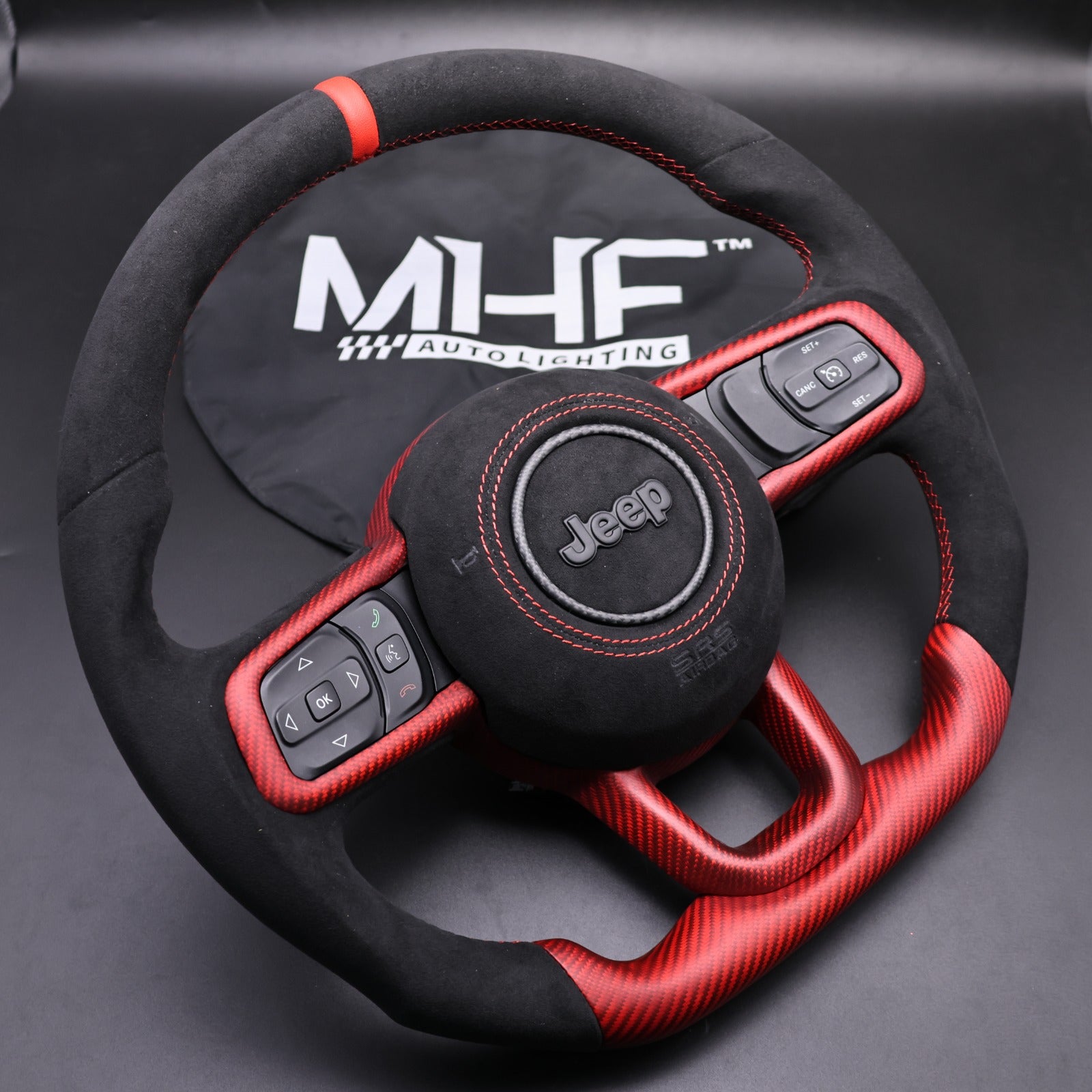 2018-2024 JT / JL “Red Accent Alcantara Jeep Wrangler Steering Wheel