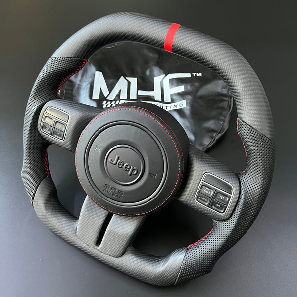 2011-2017 JK Wrangler Carbon Black Leather Accent Steering Wheel