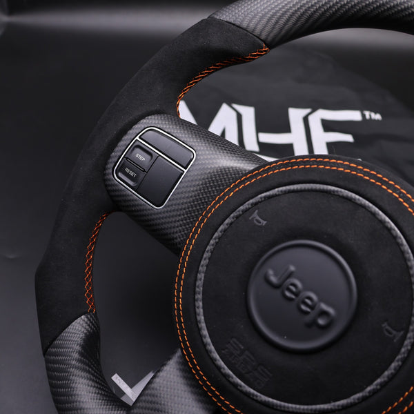 2011-2017 JK Wrangler Carbon Black Alcantara Orange Accent Steering Wheel