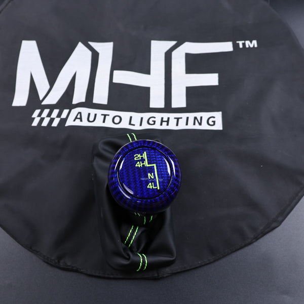 2018+ Jeep Wrangler Gloss Blue Carbon Green Accent Stitching Custom Shifter