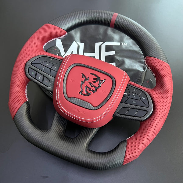 2018-2023 Matte Carbon SRT White Accent Demon 170 Steering Wheel