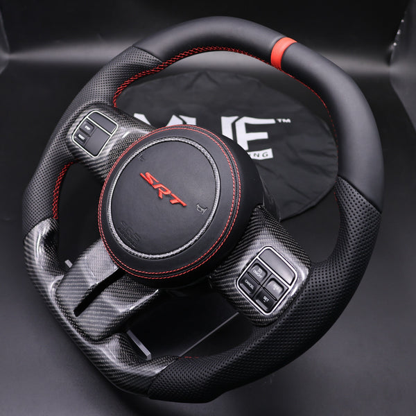 2011-2017 JK Wrangler Leather Red Accent Gloss Carbon Steering Wheel