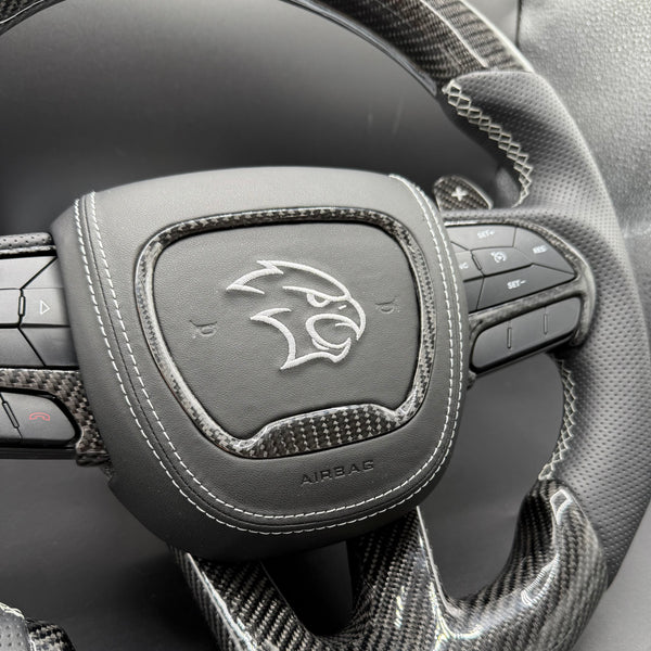 2014-2021 TrackHawk Silver Accent l Stitching OEM Carbon TrackHawk Steering Wheel
