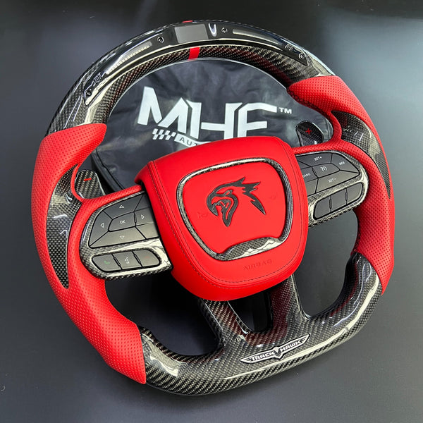 2018-2021 Carbon “Track Series” Red Leather Accent TrackHawk Steering Wheel