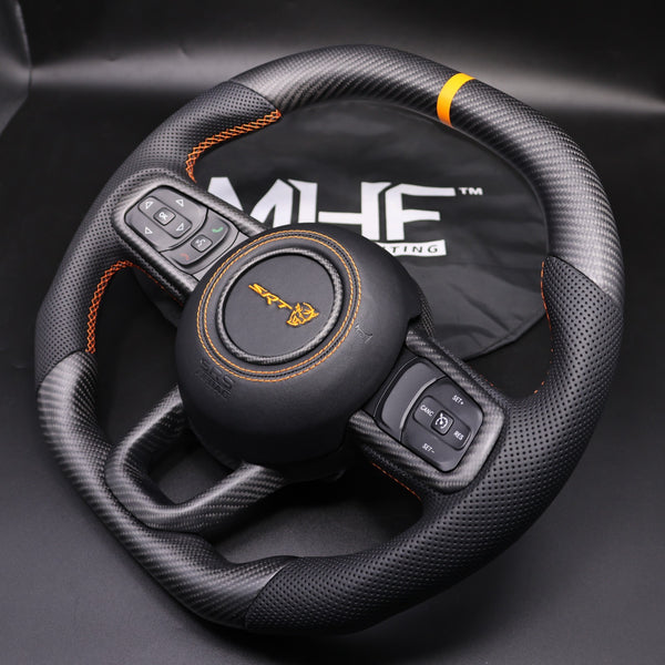 2018-2024 JT / JL “Orange Accent Leather Demon  Wrangler Steering Wheel