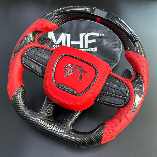 2018-2021 Carbon “Track Series” Red Leather Accent TrackHawk Steering Wheel
