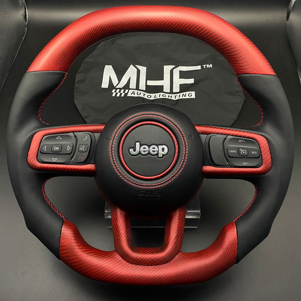 2018-2024 JT / JL “Red Carbon ” Matte Carbon Jeep Wrangler Steering Wheel