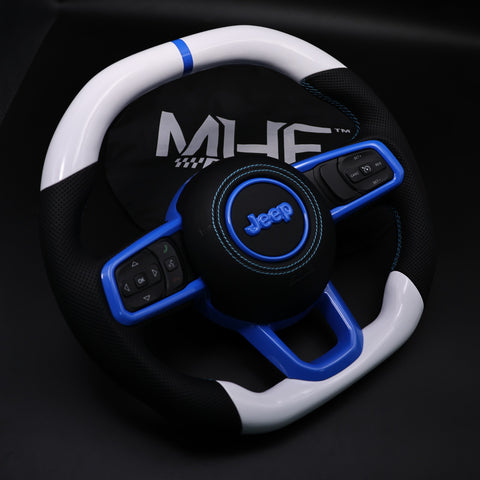 2018-2024 JT / JL White Gloss Paint / Blue Accent Wrangler Steering Wheel