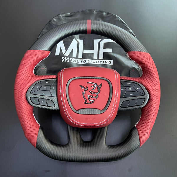 2018-2023 Matte Carbon SRT White Accent Demon 170 Steering Wheel