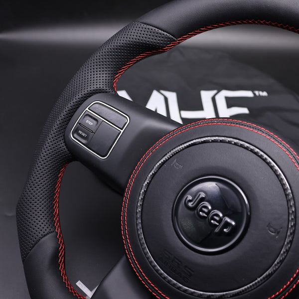 2011-2017 JK Wrangler Carbon Black Leather Red Accent Steering Wheel