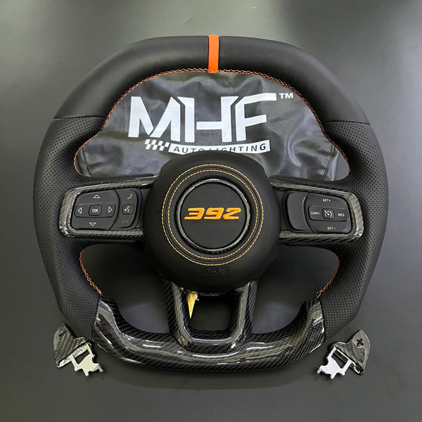2018+ JT / JL “Orange ” Gloss Carbon Jeep Wrangler Steering Wheel 392