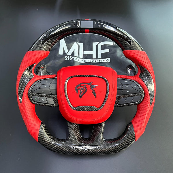 2018-2021 Carbon “Track Series” Red Leather Accent TrackHawk Steering Wheel