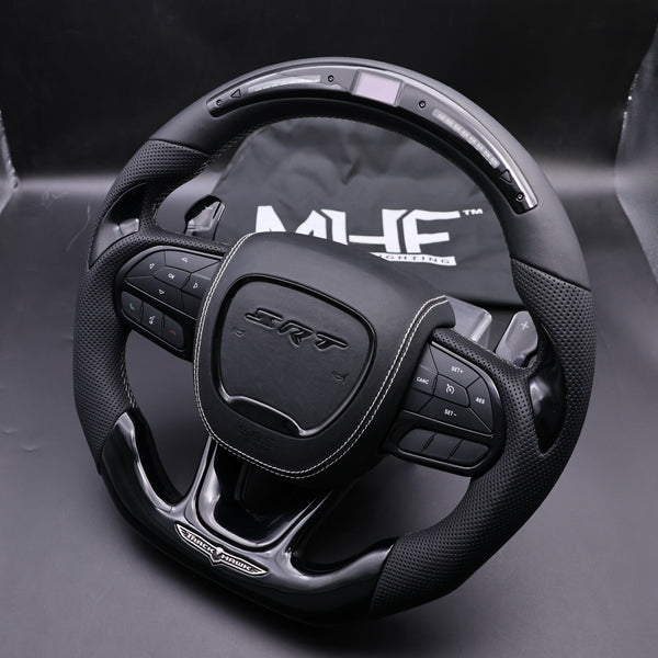 2014-2021 Jeep TrackHawk Black Gloss White Accent Stitching Steering Wheel