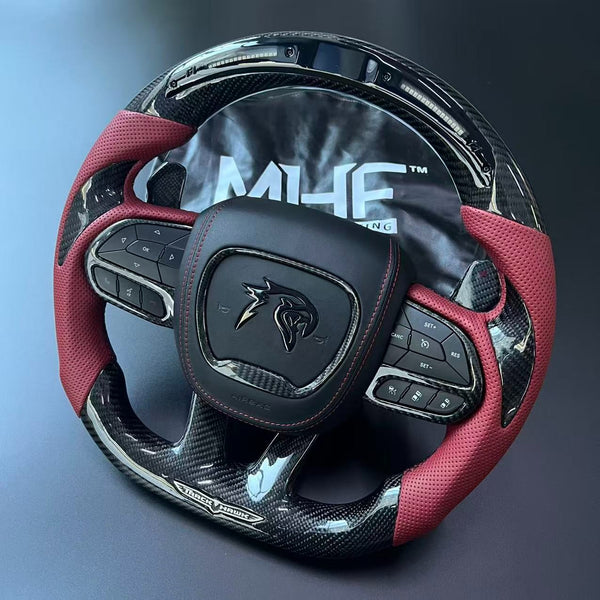 2018-2021 Carbon “Track Series” Dark Ruby Red Accent TrackHawk Steering Wheel