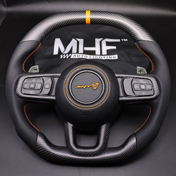 2018-2024 JT / JL “Orange Accent Leather Demon  Wrangler Steering Wheel