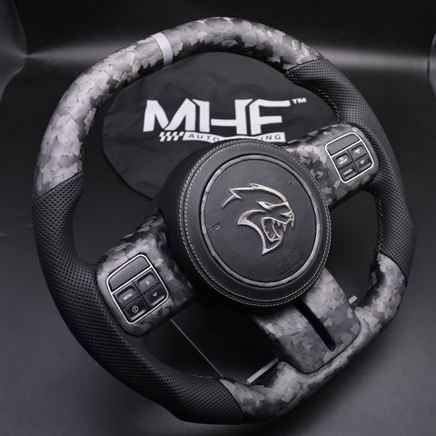 2011-2017 JK Wrangler Forged Carbon Black Leather Grey Accent Steering Wheel