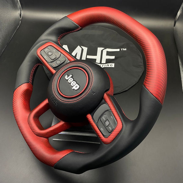 2018-2024 JT / JL “Red Carbon ” Matte Carbon Jeep Wrangler Steering Wheel