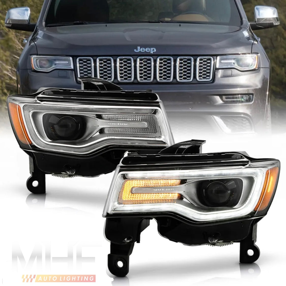 2017-2021 Jeep Grand Cherokee Chrome Housing Bi-Xenon Headlamps Only