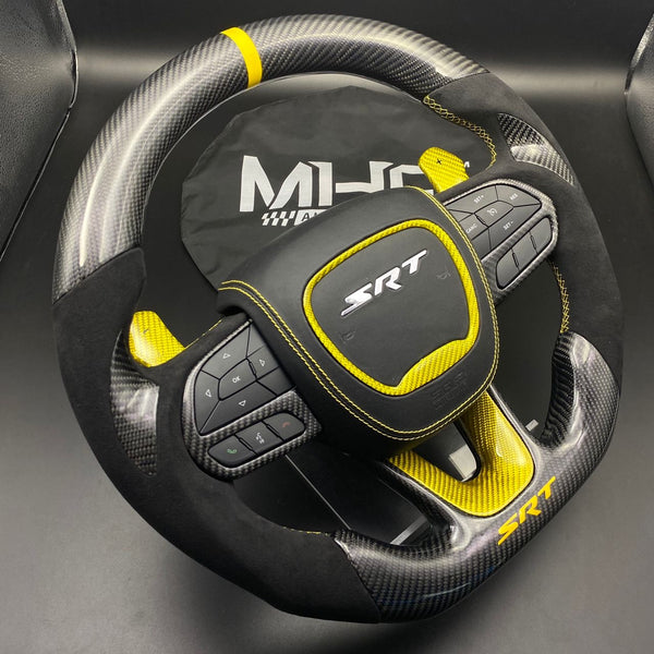 2014-2021 Yellow Carbon Alcantara Jeep Dodge SRT  Steering Wheel