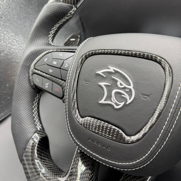 2014-2021 TrackHawk Silver Accent l Stitching OEM Carbon TrackHawk Steering Wheel