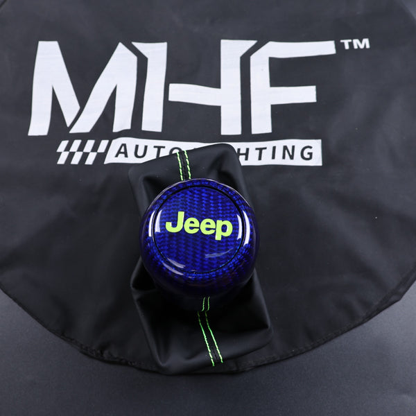 2018+ Jeep Wrangler Gloss Blue Carbon Green Accent Stitching Custom Shifter