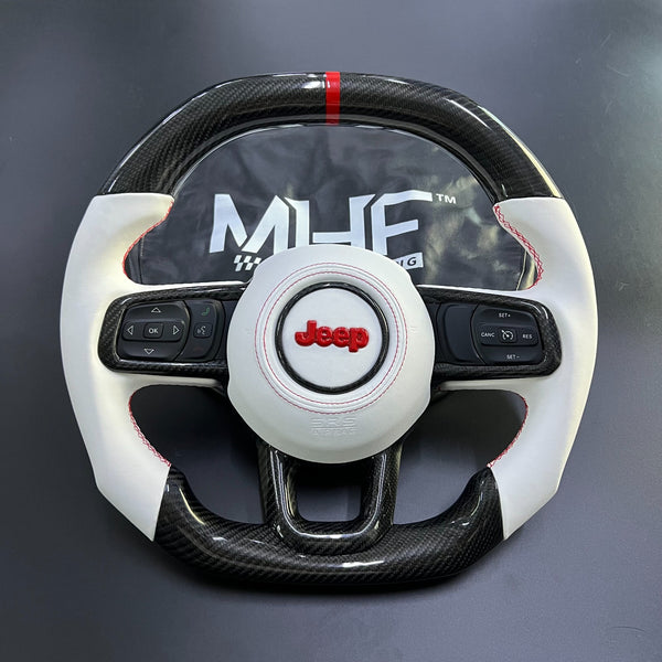 2018+ Jeep Wrangler Steering Wheel Red Accent Gloss Carbon