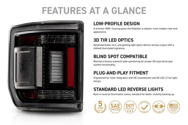 JEEP GLADIATOR JT (2020+) XB LED LOW PROFILE TAIL LIGHTS (SMOKED) or (RED)