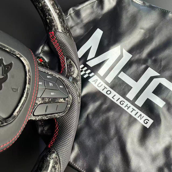 2014-2021 Forged Carbon Red Accent Dodge Demon Steering Wheel