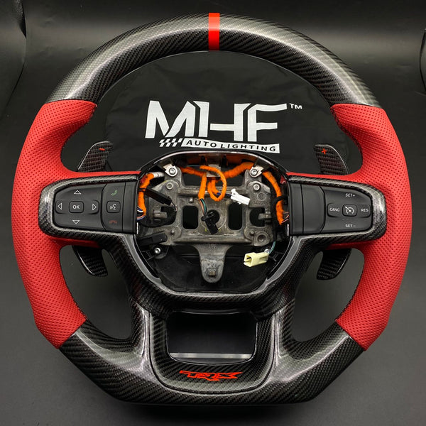 2021+ Dodge RAM Gloss Carbon Red Accent “TRX” Leather Steering Wheel