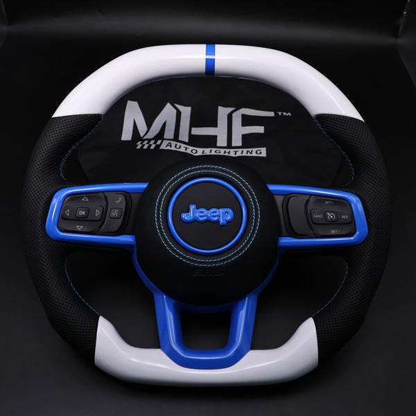 2018-2024 JT / JL White Gloss Paint / Blue Accent Wrangler Steering Wheel